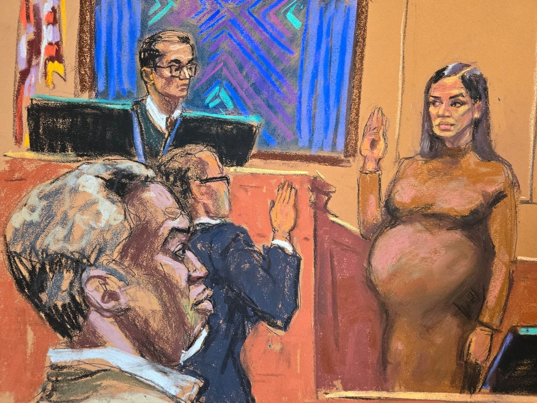 Ilustrasi saat Cassie bersaksi disaksikan Diddy. Foto: Dok. Jane Rosenberg/Reuters