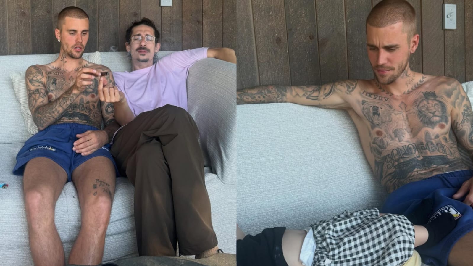 Justin merokok ganja di sofa yang sama tempat Jack Blues berbaring. Foto: Dok. Instagram @justinbieber