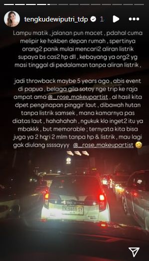 Situasi kemacetan saat listri di Bali mati total. Foto : Instagram/tengkudewiputri_tdp