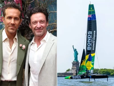 Ryan Reynolds dan Hugh Jackman. Foto : Eric Charbonneau/Getty; Tim BONDS Flying Roos SailGP