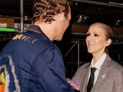 Celine Dion memeluk vokalis Coldplay, Chris Martin (Foto: Instagram/celinedion)