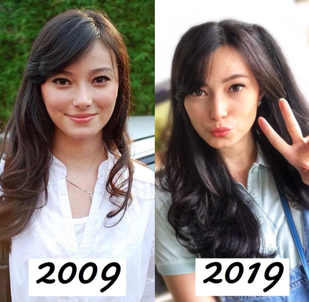Perbedaan wajah dalam selisih waktu 10 tahun. Instagram @asmirandah89