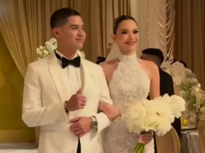 Al Ghazali dan Alyssa Daguise saat resepsi. Foto: Dok. Instagram @hiantjen