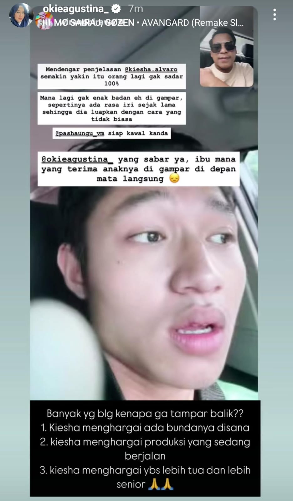 Okie jelaskan alasan Kiesha diam saat ditampar Dimas. Foto: Dok. Instagram @okieagustina_