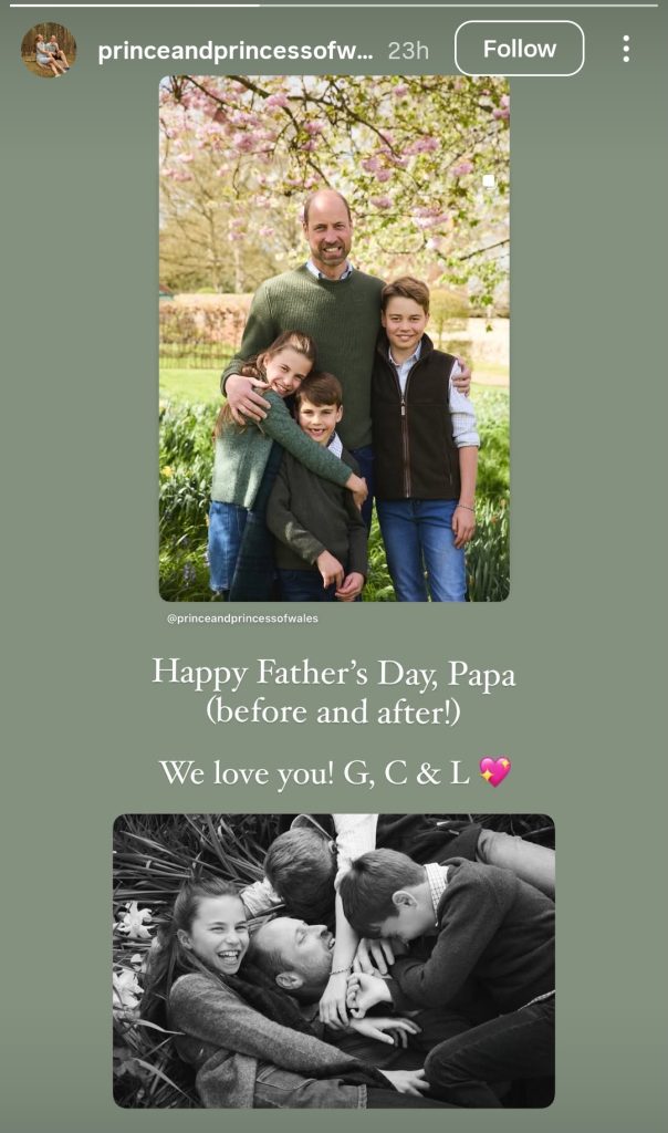 Merayakan Hari Ayah bersama ketiga anaknya (Foto: Instagram/princeandprincessofwales)