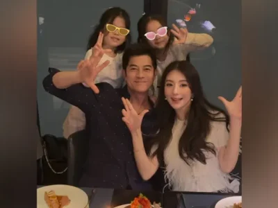 Aaron Kwok bersama istri dan kedua putri mereka. Foto : Instagram/aaronkwokxx