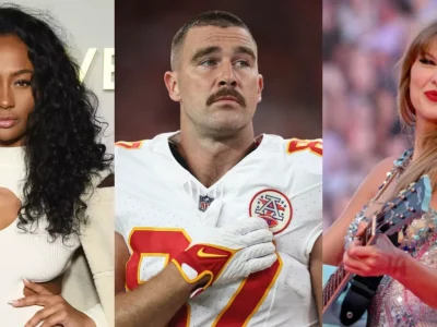 Kayla Nicole (kiri), Travis Kelce (tengah), Taylor Swift (kanan). Foto: Dok. Getty Images