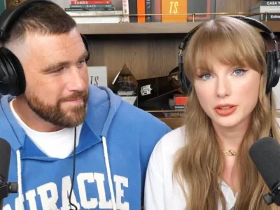 Taylor Swift di podcast bersama Travis Kelce. Foto: Dok. YouTube New Heights