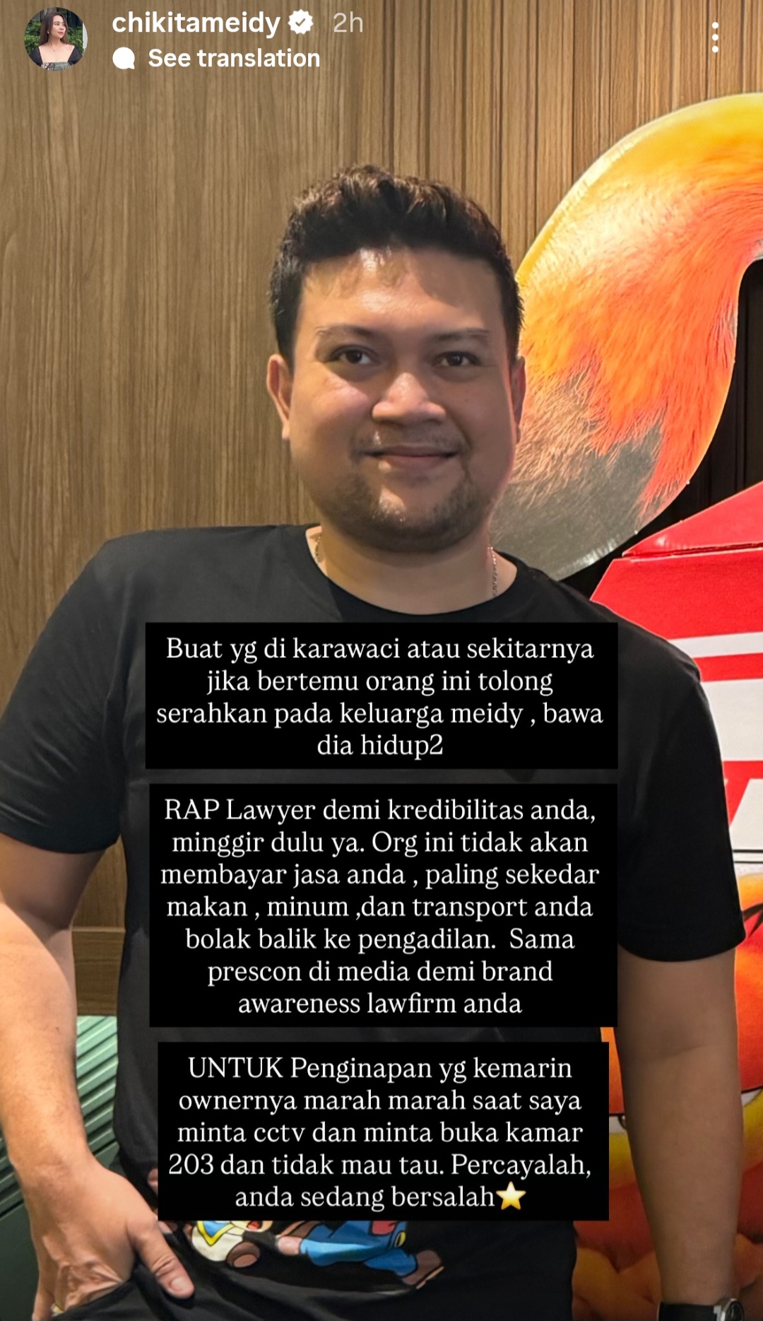 Chikita Meidy meminta bantuan netizen menemukan Indra. Foto: Dok. Instagram @chikitameidy