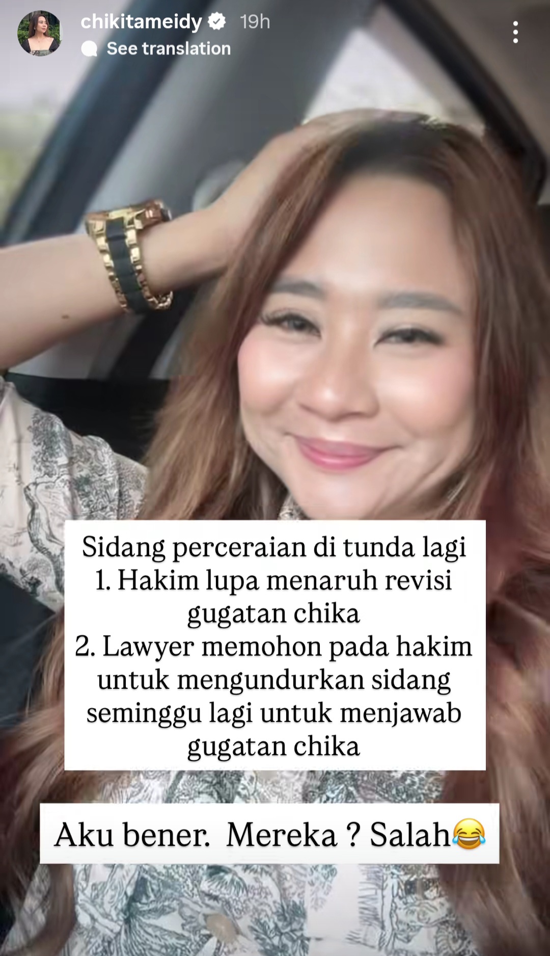 Sidang cerai Chika ditunda. Foto: Instagram @chikitameidy