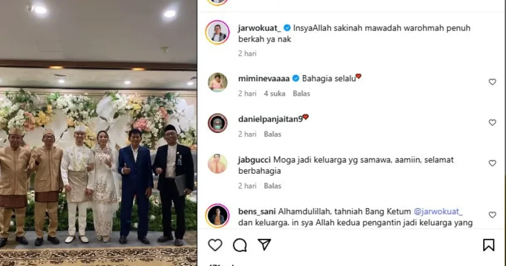 Unggahan Jarwo Kuat tentang pernikahan anaknya, Putri Anjani. (Foto: Instagram)