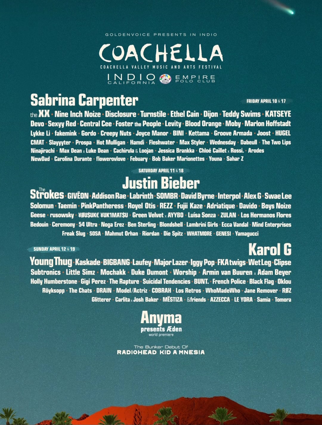 Lineup Coachella 2026. Foto: Dok. Instagram @coachella