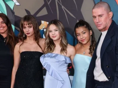 Inka Williams (kedua dari kiri), Everly Tatum (tengah) dan Channing Tatum (kanan). Foto : Press Agency/NurPhoto/Shutterstock