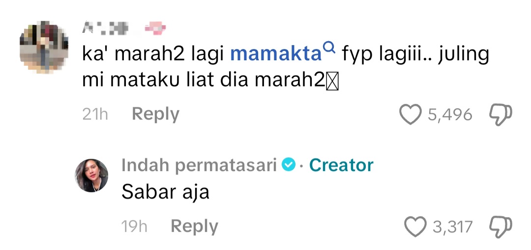 Tanggapan Indah terkait curhatan ibunda. Foto: Dok. TikTok