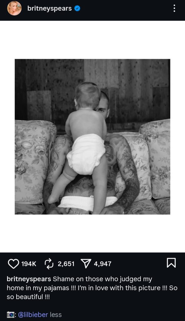 Unggahan yang menampilkan Justin Bieber (Foto: Instagram/britneyspears)