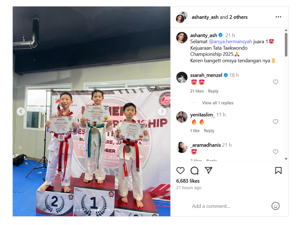 Arsya, anak Ashanty dan Anang Juara Taekwondo. Foto: Dok. tangkapan layar Instagram @ashanty_ash