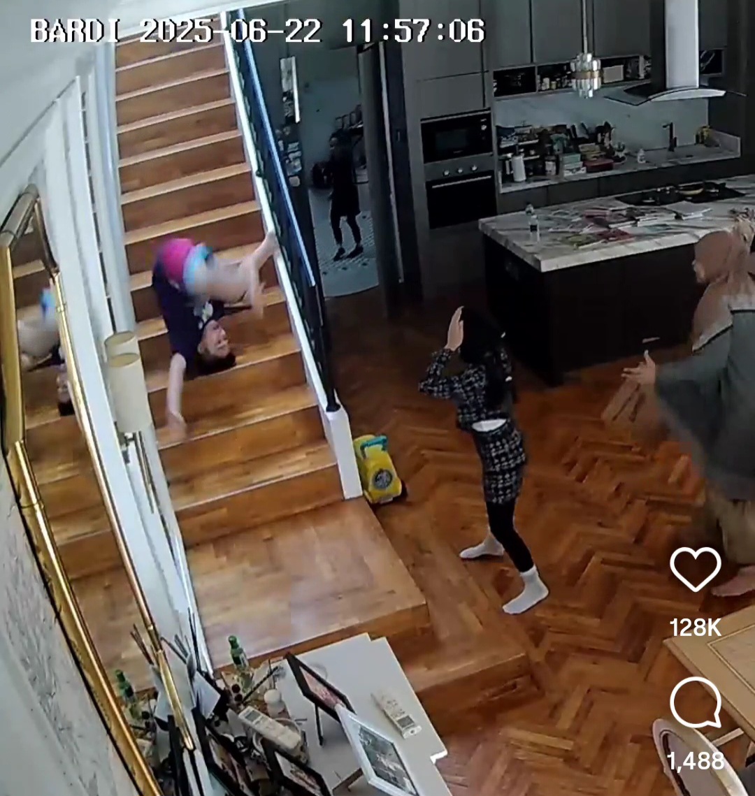 Kepala Adam terbentur anak tangga. Foto: Dok. Instagram @shireensungkar