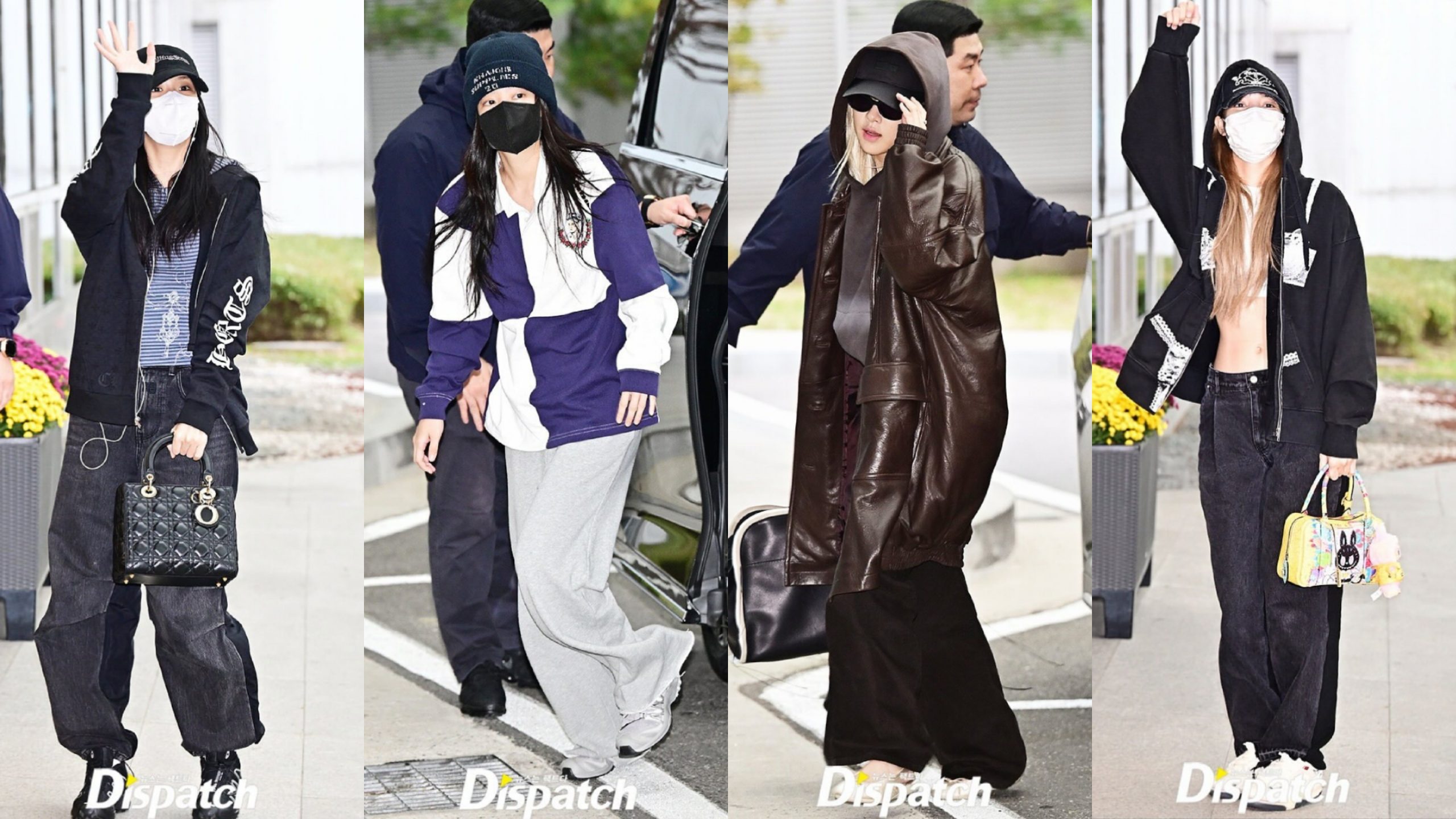 (dari kiri) Jisoo, Jennie, Rose, dan Lisa, di Bandara Gimpo. Foto: Dok. Dispatch