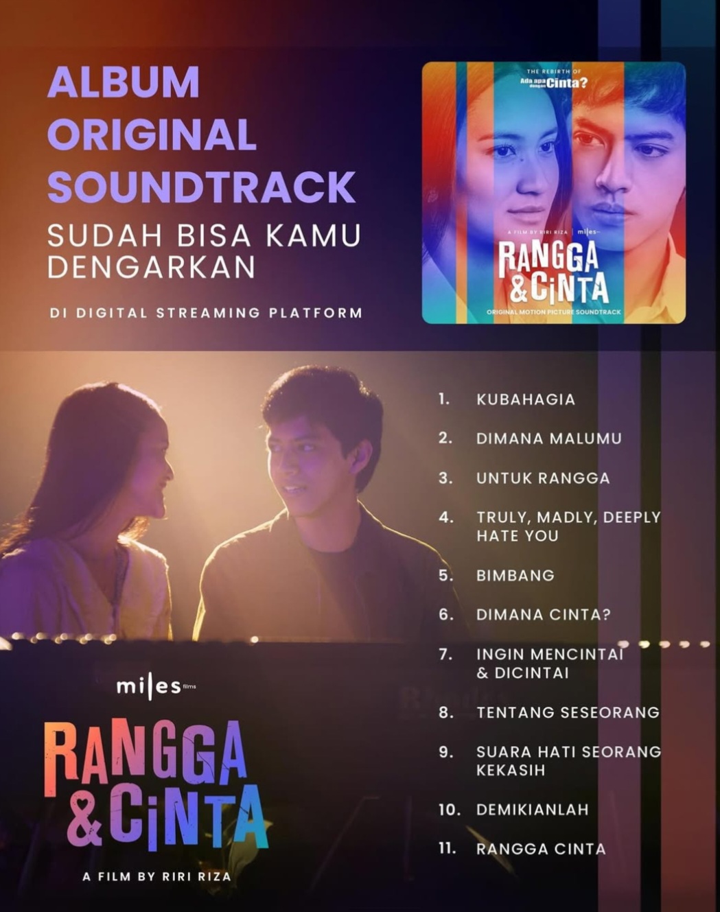 Daftar OST film 'Rangga dan Cinta'. Foto: Dok. Instagram @filmranggacinta