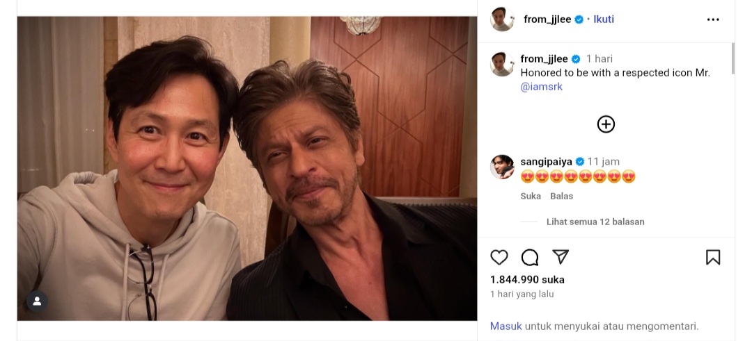 Lee Jung Jae foto bareng Shah Rukh Khan. Foto: Dok. Instagram @from_jjlee