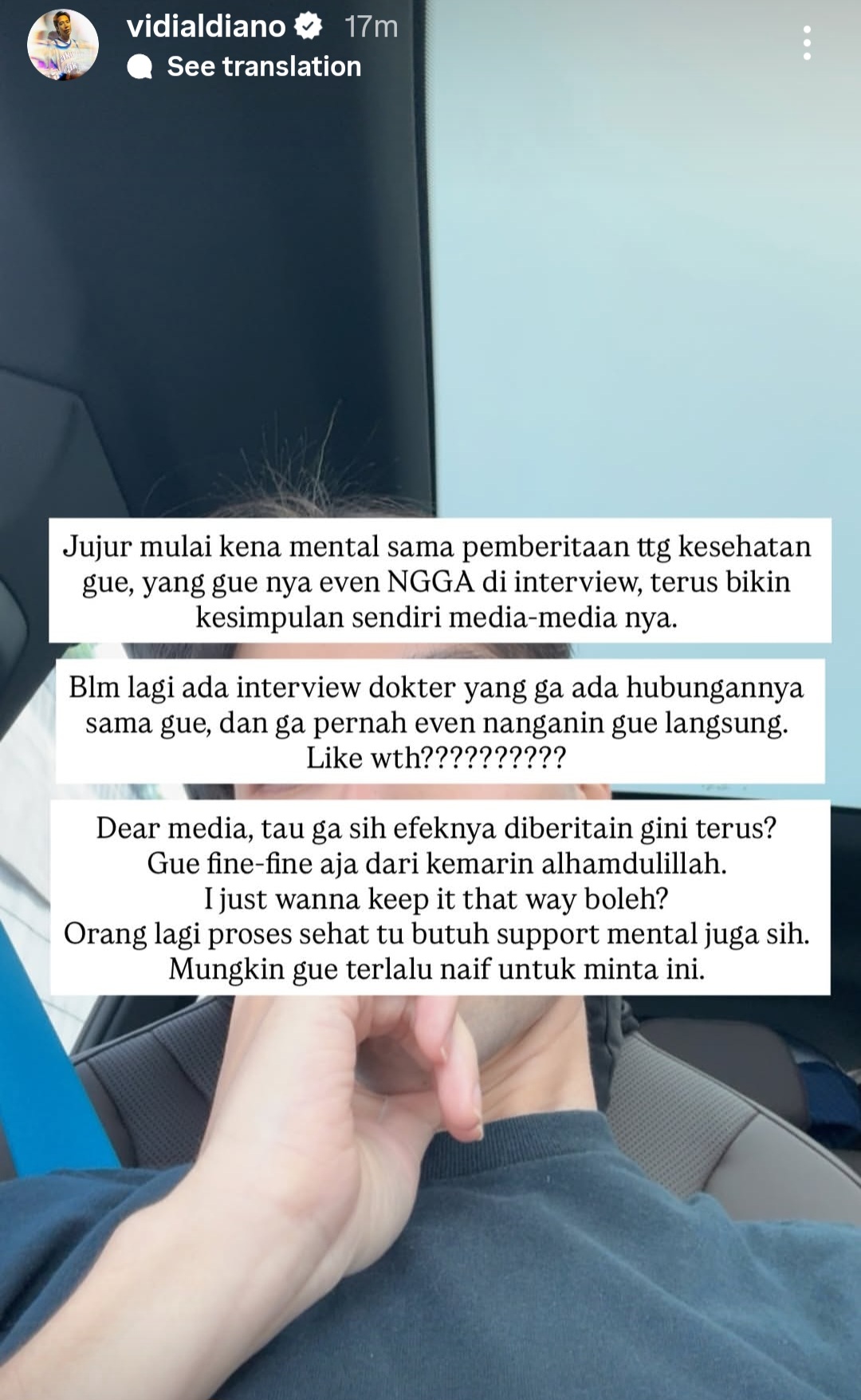 Unggahan story Vidi. Foto: Dok. Instagram @vidialdiano
