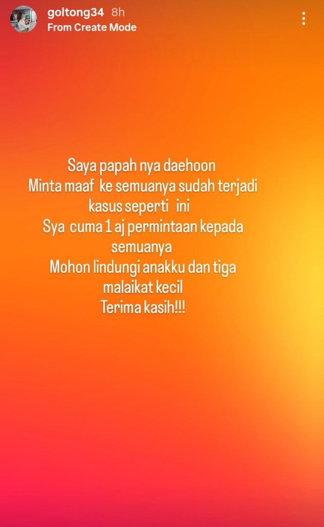 Story ayah Daehoon. Foto: Dok. Instagram @goltong34