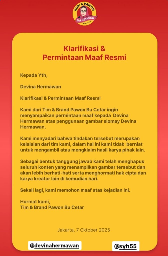 Klarifikasi dan permintaan maaf (Foto: Instagram/syh55)