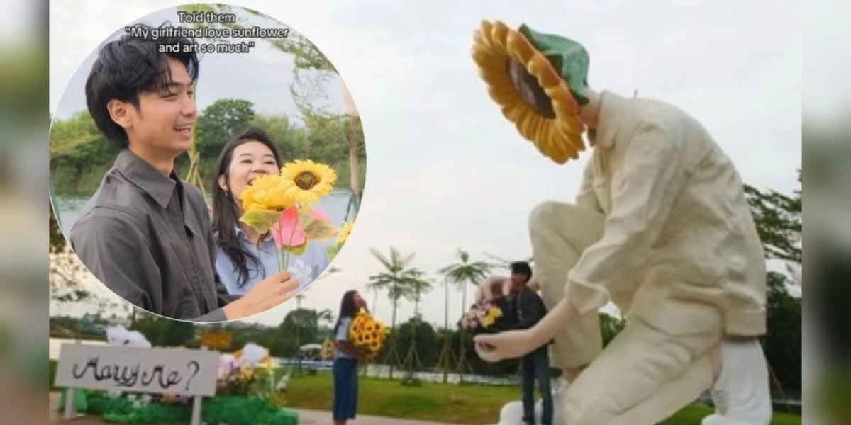Bikin Baper, Content Creator ini Lamar Kekasih dengan Patung Bunga Matahari Raksasa