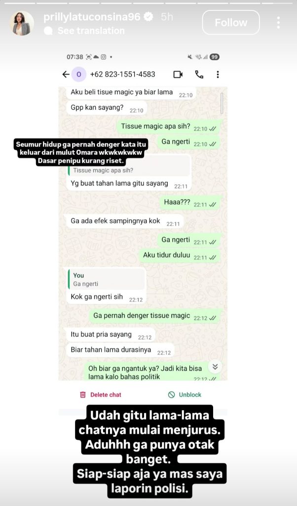 Chat penipu (Foto: Instagram/prillylatuconsina96)