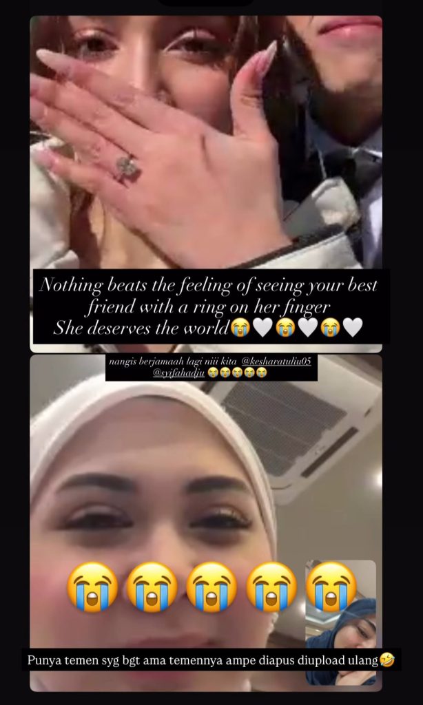 Menangis setelah membagikan kabar lamaran (Foto: Instagram/kesharatuliu05)