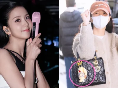 Jisoo BLACKPINK memakai gantungan boneka Pikachu batik. Foto: Dok. Weibo/Jisoo, Dispatch