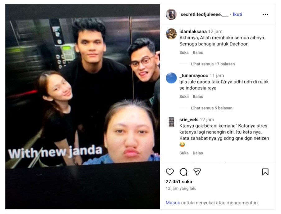 Foto baru Jule bersama pria yang menjadi selingkuhannya. Foto: Dok. tangkapan layar Instagram