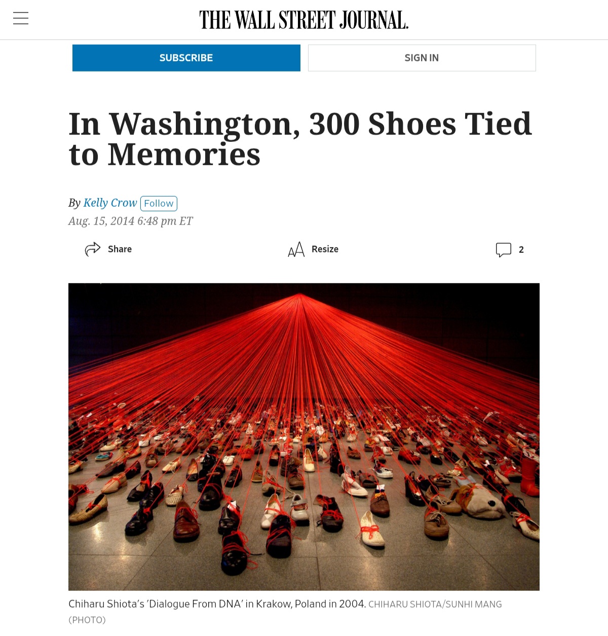 Karya seni Chiharu Shiota yang dibuat pada 2014. Foto: Dok. WSJ