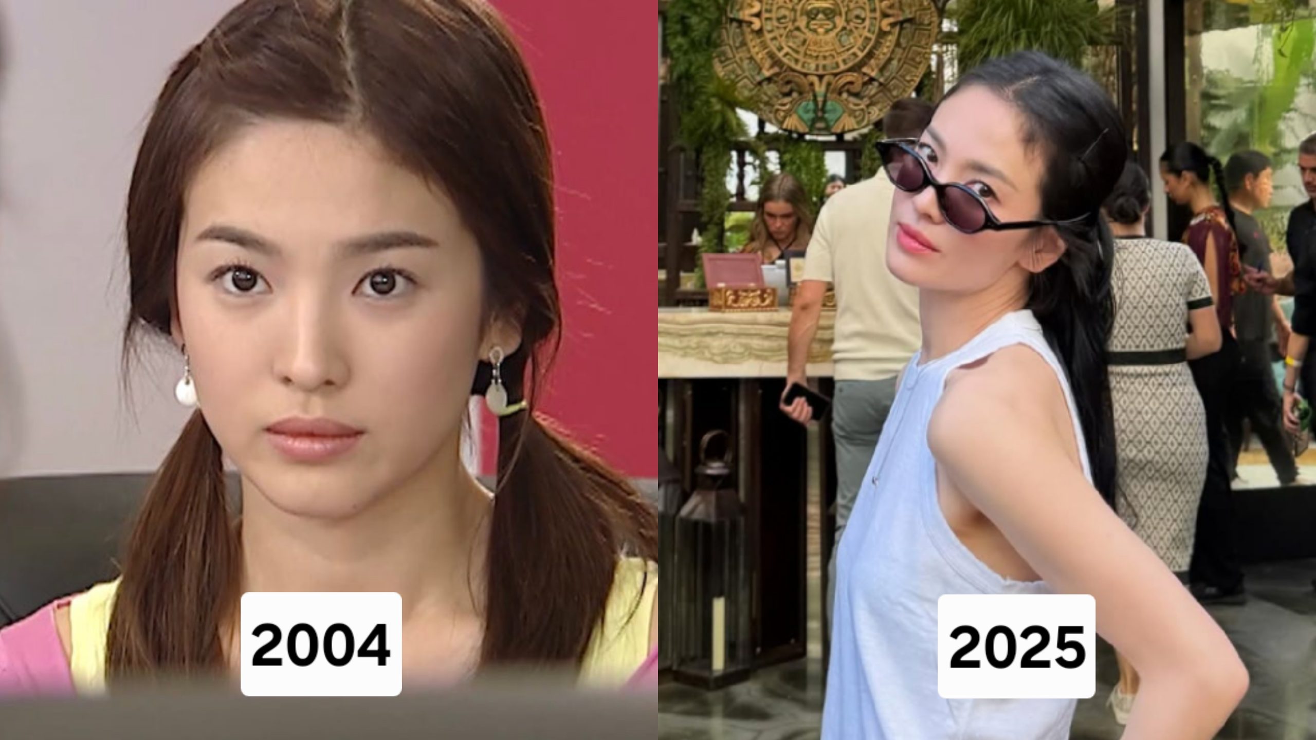 Perbandingan potret Song Hye Kyo dengan jarak 20 tahun. Foto: Dok. Naver, Instagram @kyo1122