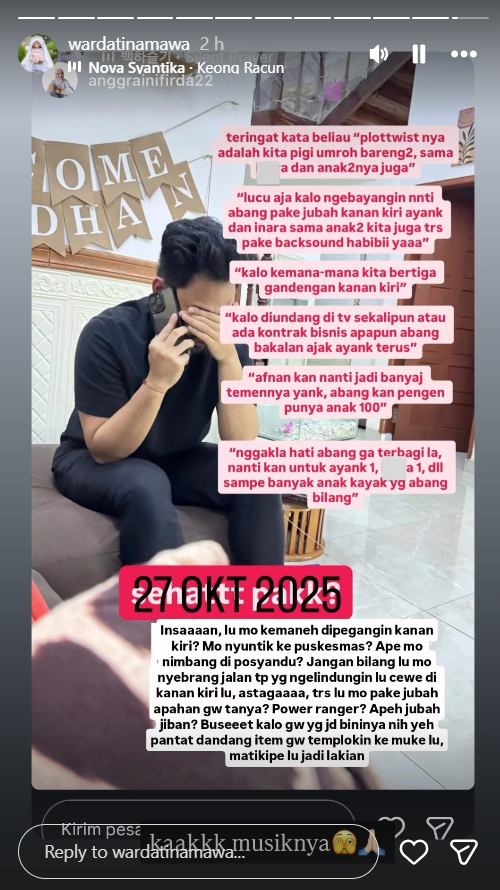 Unggahan Wardatina Mawa soal kenginan Insanul Fahmi punya 100 anak. Foto: Dok. Instagram @mawardatinamawa