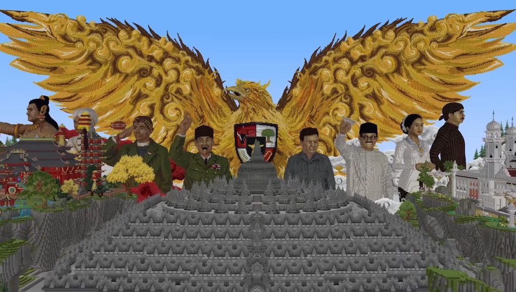 Garuda dengan patung tokoh nasional (Foto: YouTube/MrBeast Gaming)