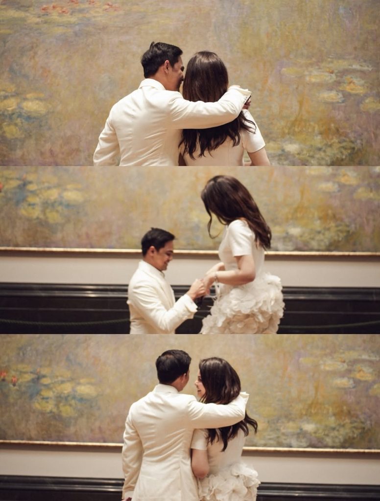 Dilamar di depan lukisan ‘Water Lilies’ karya Claude Monet (Foto: Instagram/tengkunadiraadn)