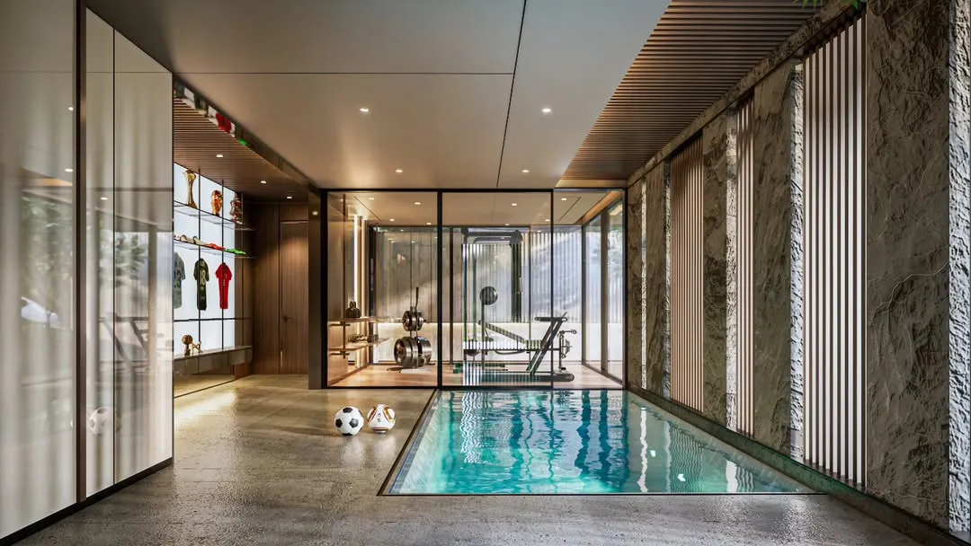 Ruang gym yang berdampingan dengan kolam renang. Foto : Instagram/jeffriangkasa