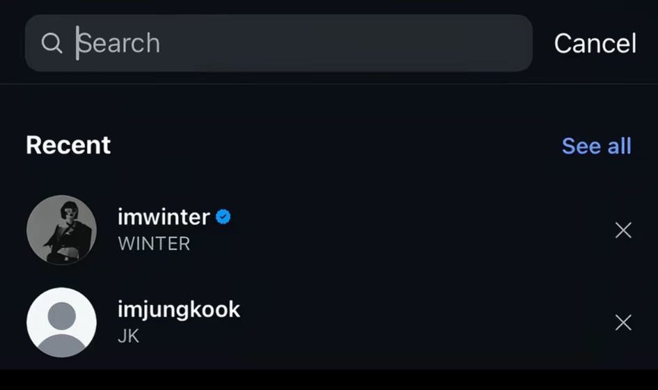 Username IG Jungkook dan Winter yang mirip. Foto: Dok. X @winkookhere
