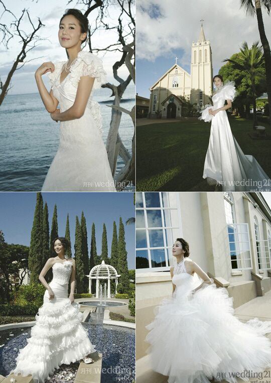 Yoon Jung Hee pemotretan di Bali dalam balutan gaun pengantin putih. Foto: Dok. Blog Naver